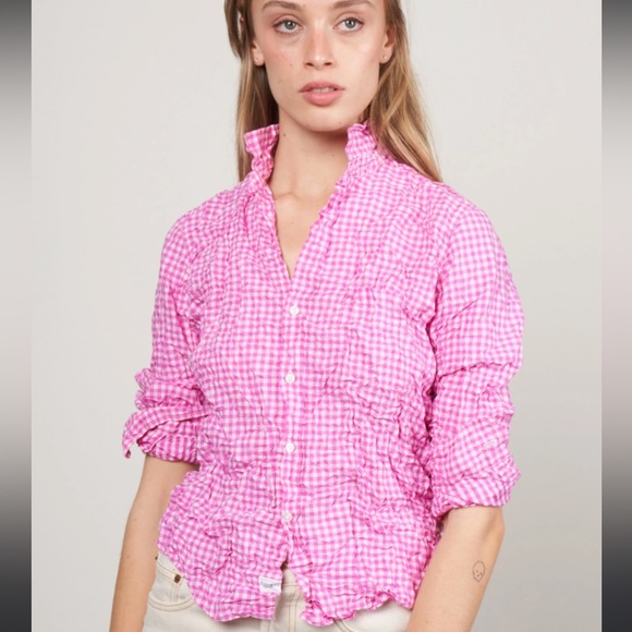 Frank & Eileen pink plaid crinkle shirt size M - Picture 1 of 7
